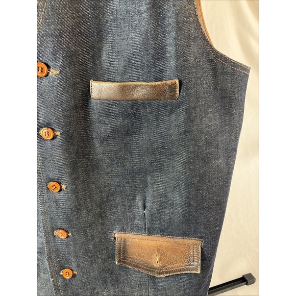 Scully Western Montana Vest Large Denim Body Leather Accents Cowboy Vintage Boho - Picture 3 of 11